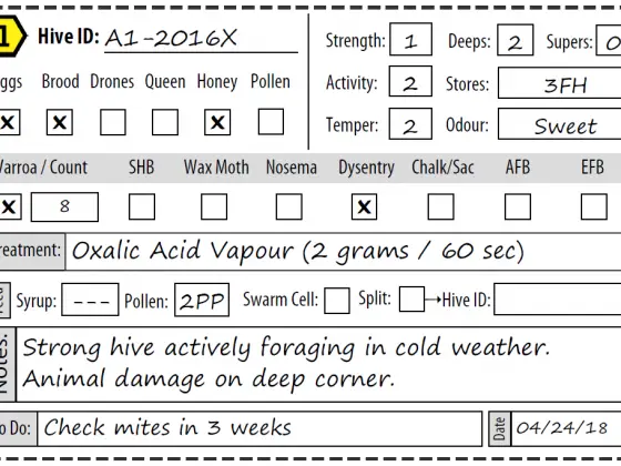 Beehive Inspection Form PDF